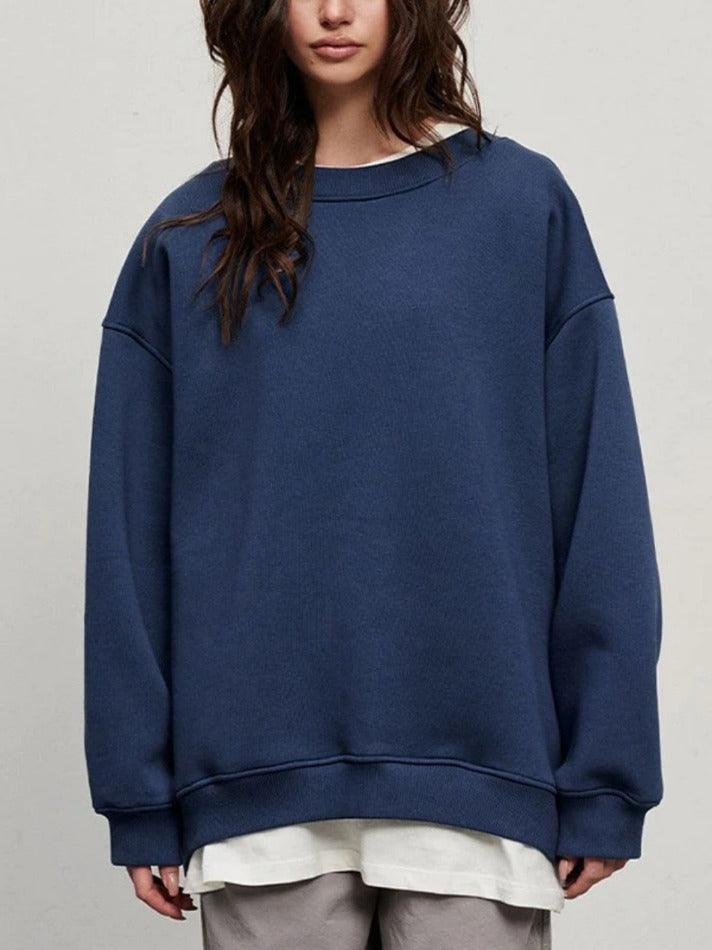 Maxct Solid Crew Neck Oversized Sweatshirt