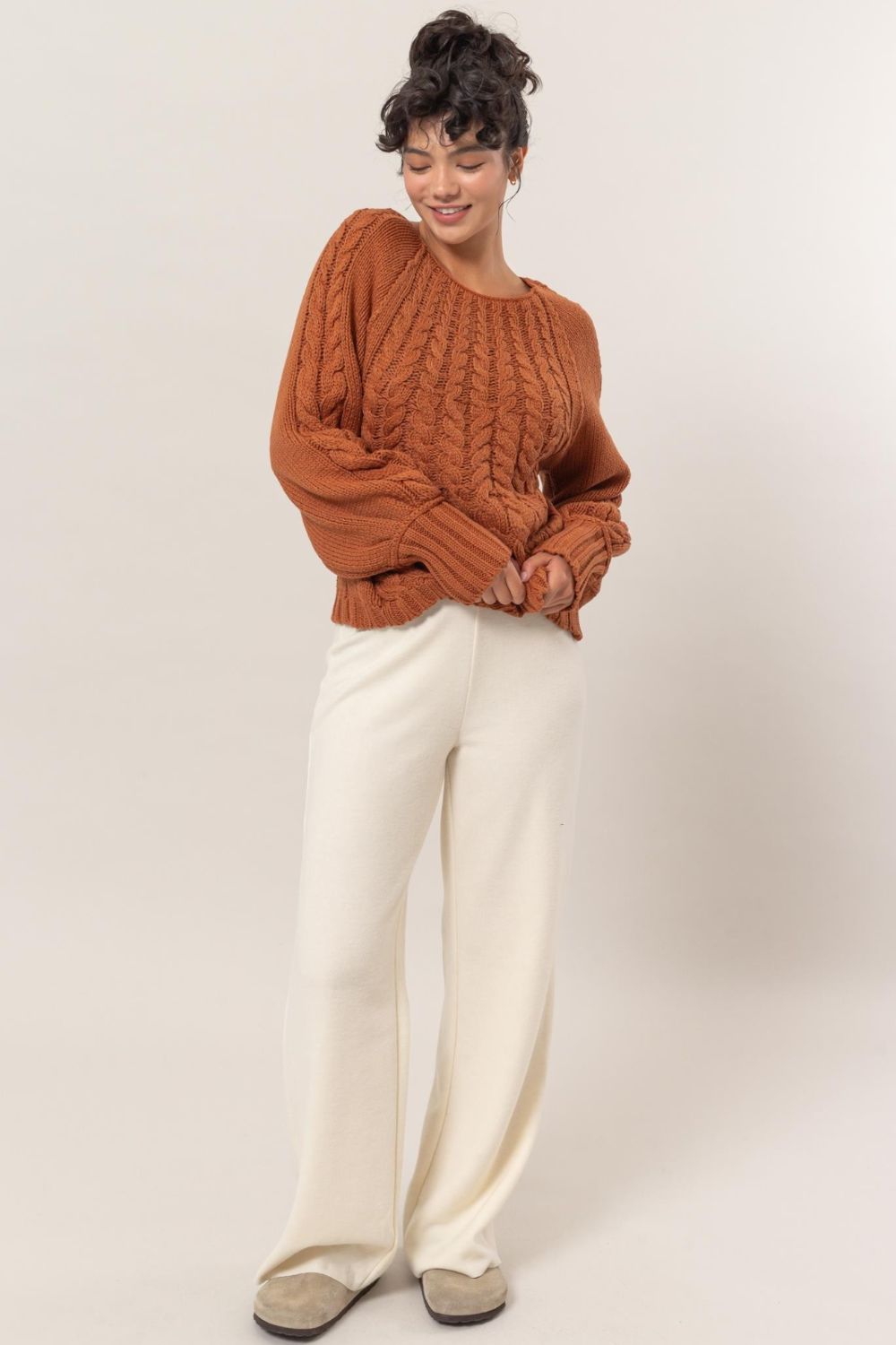 Maxct &HYFVE Cable-Knit Round Neck Raglan Sleeve Sweater