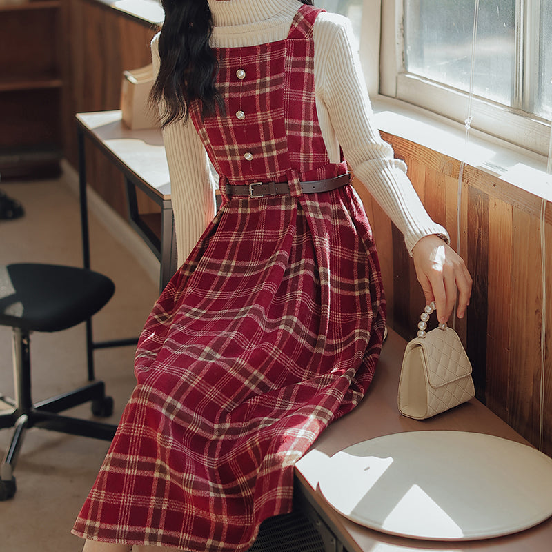 Holiday Plaid Pinafore Midi Dress Maxct