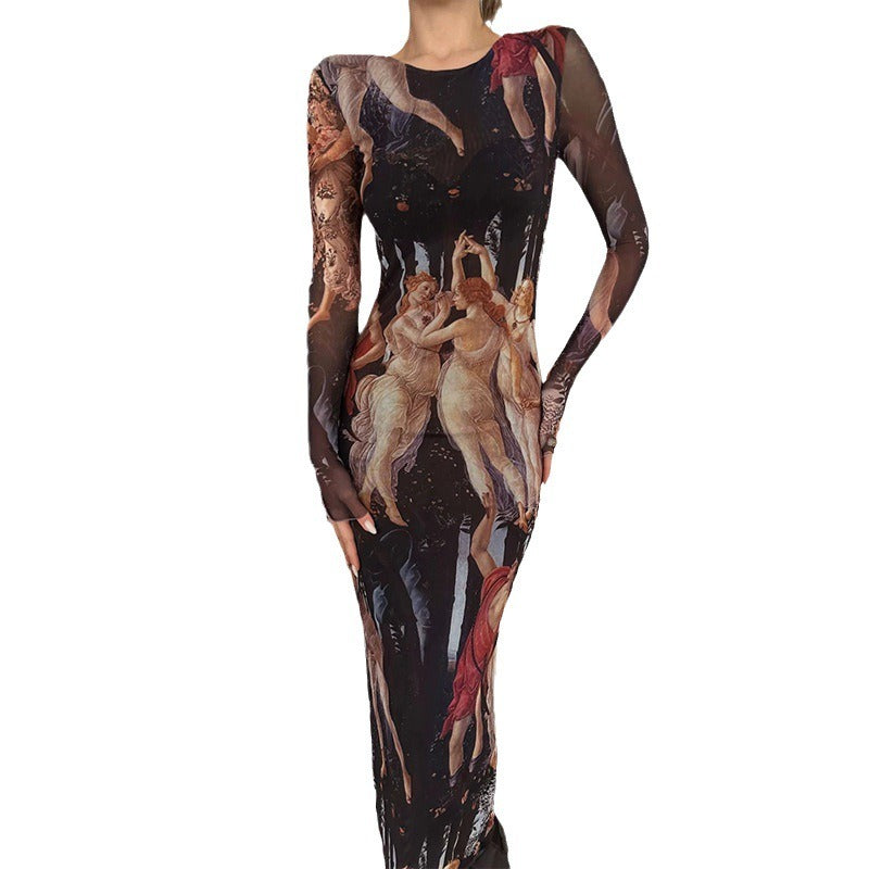 Slim Fit Printed Long Dress Maxct