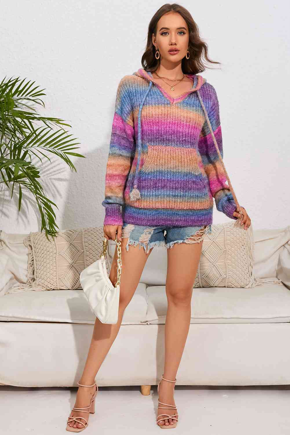 Maxct &Multicolor Dropped Shoulder Hooded Sweater