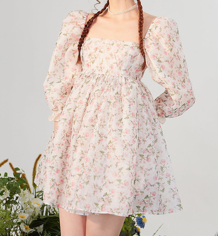 Rose Tea Reversible Mini Puff Dress Maxct