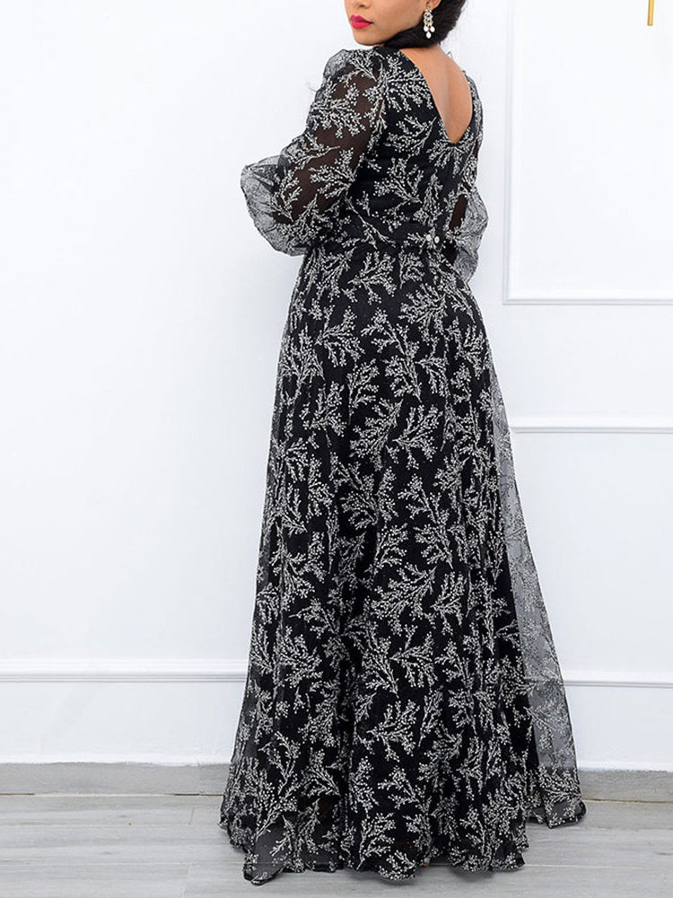 V Neck Long Sleeve Party Dress Maxct