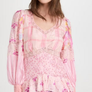 Maxct Inspired crochet-trimmed floral print cotton mini dress wrap-like summer dress cute V-neck short sleeve party dress women