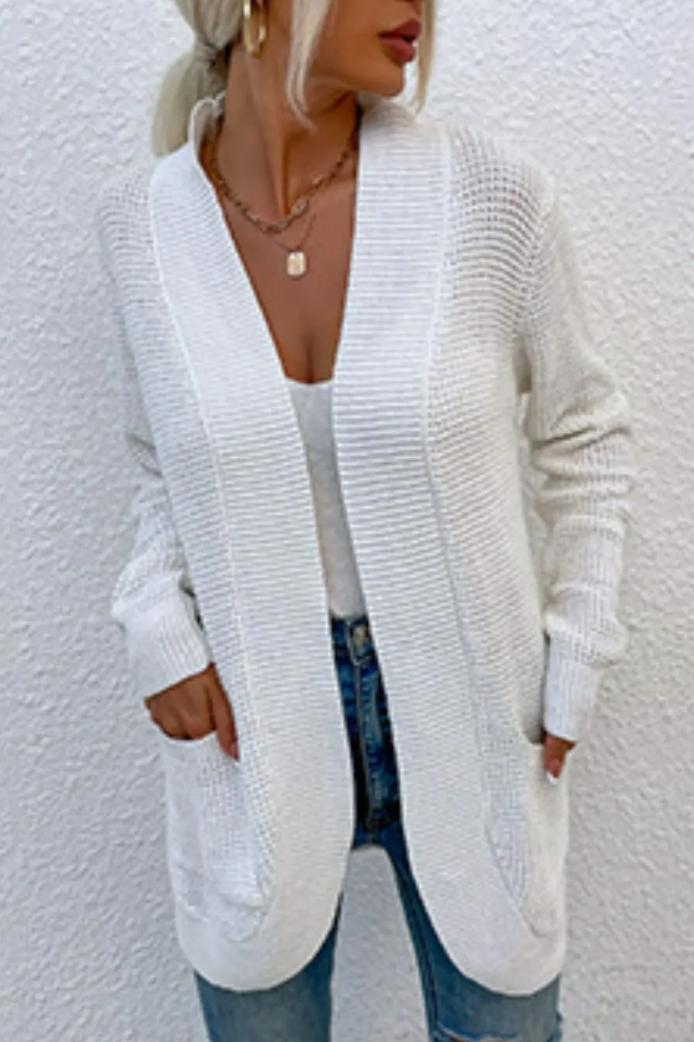 Maxct &Open Front Rib-Knit Cardigan with Pockets