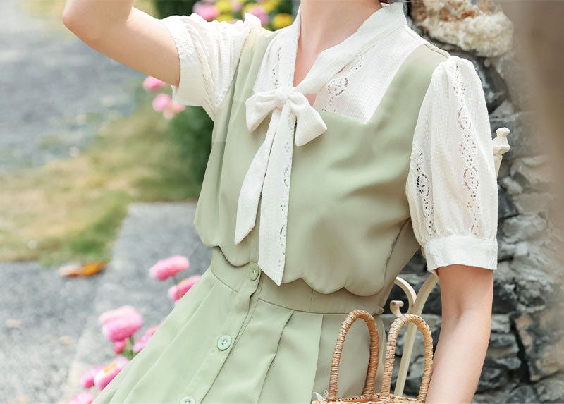 Button Up Tie Neck Twofer Midi Dress Maxct