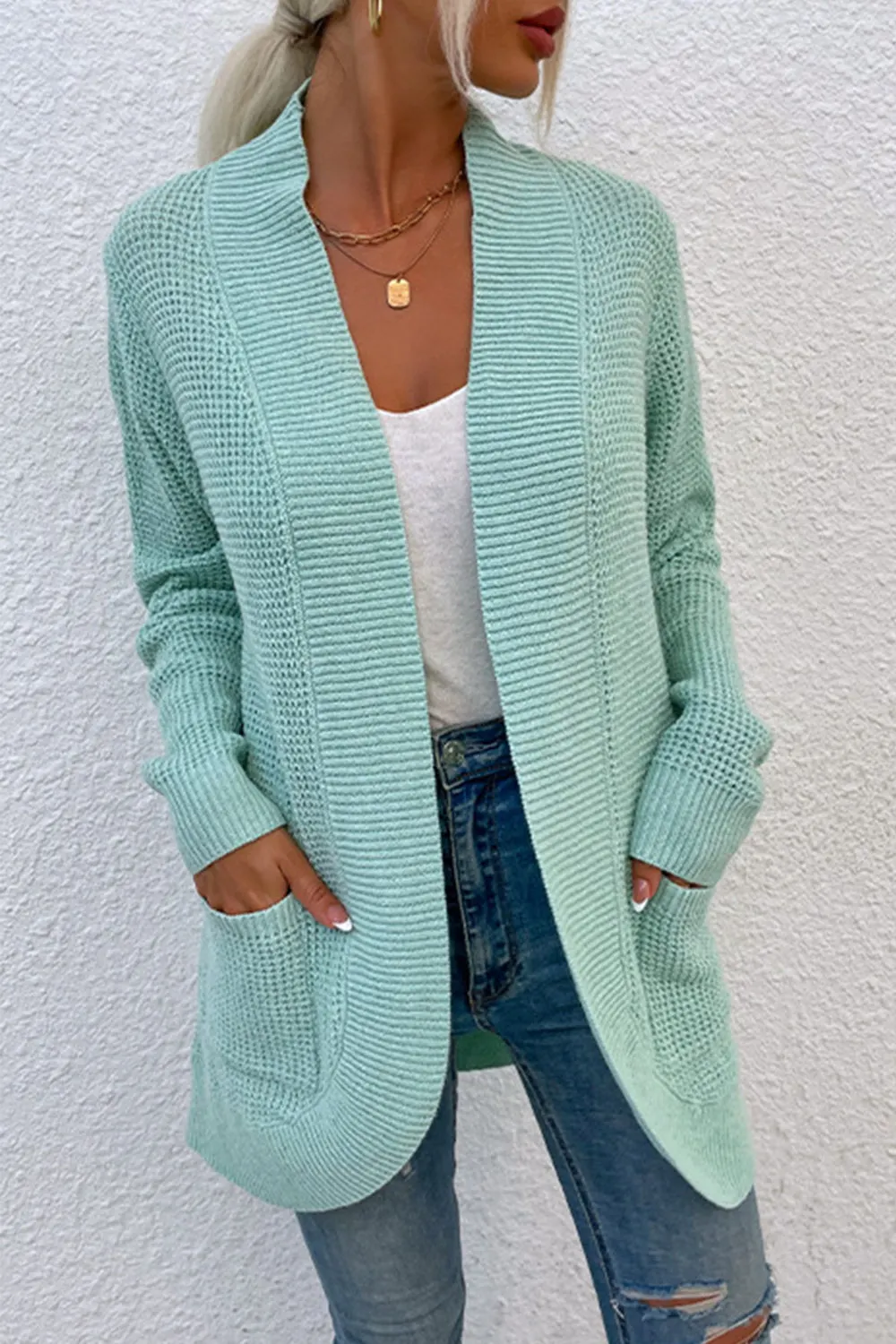 Maxct &Open Front Rib-Knit Cardigan with Pockets