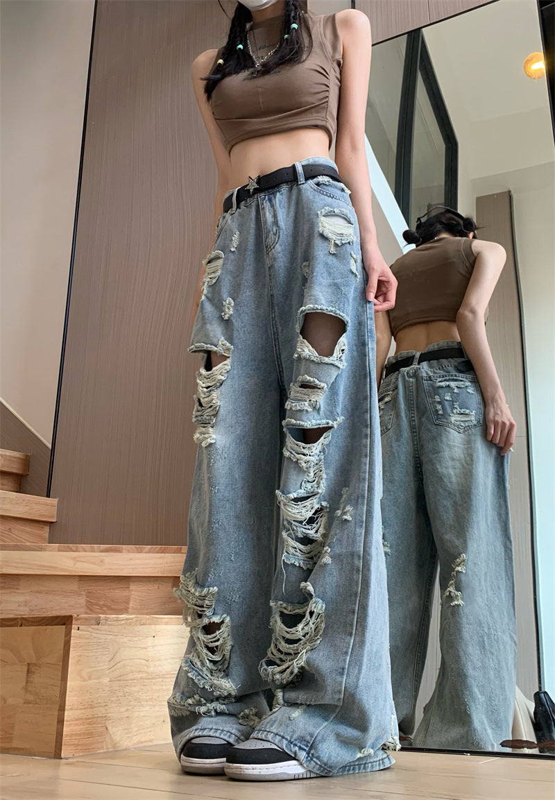 Frayed Detail High Waist Ripped Jeans Maxct