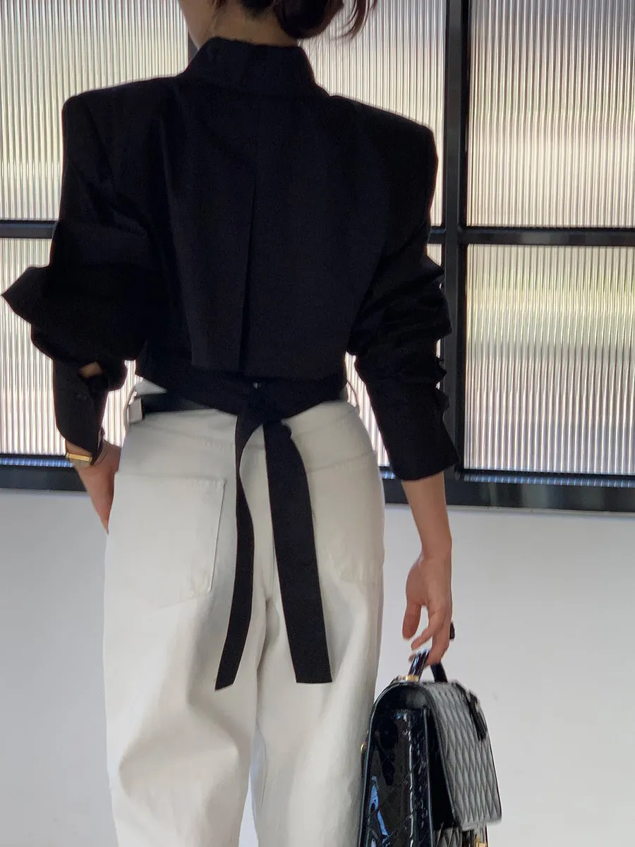 Maxct Cutout Back Tie Button Oversized Cropped Shirt