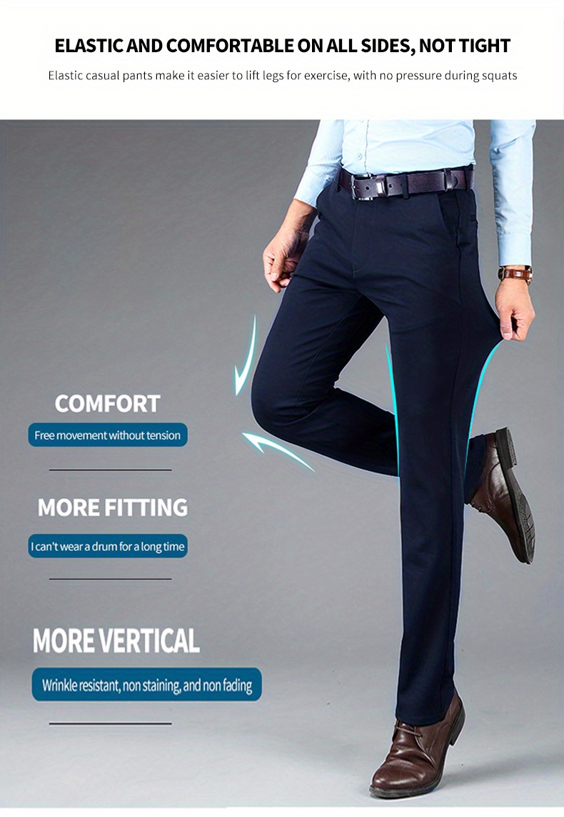 Warm Fleece Dress Pants, Men's Formal Stretch Dress Pants For Fall Winter Business