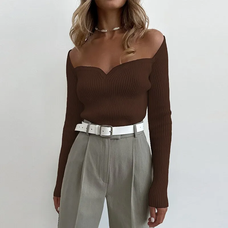 Women's Sweetheart-Neck Ribbed Knit Top