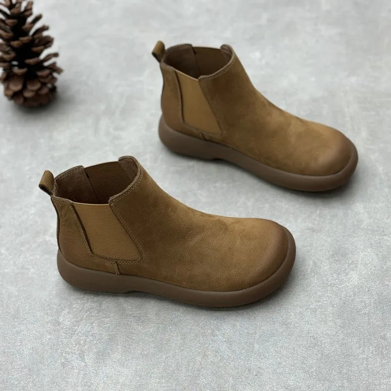 Maxct Women Vintage Minimalist Genuine Leather Chelsea Boots