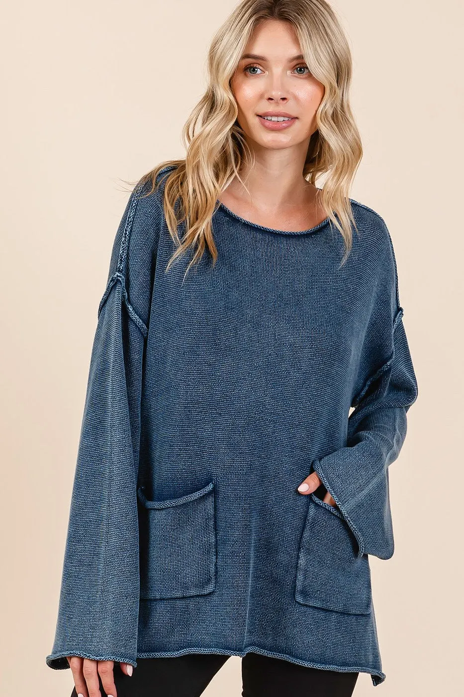 Maxct &Mittoshop Mineral Wash Patch Pocket Cut Edge Sweater