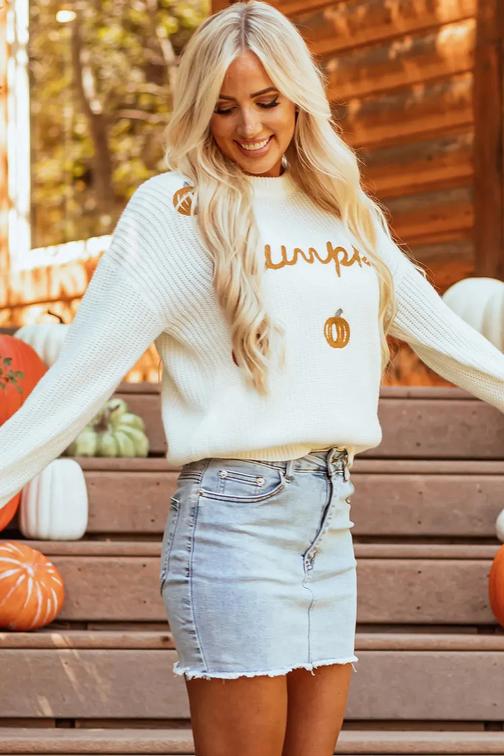 Maxct &Pumpkin Embroidery Long Sleeve Sweater