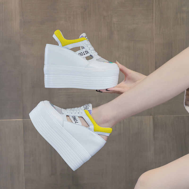 Leather Women's White Platform Sneakers 12cm Heel Maxct