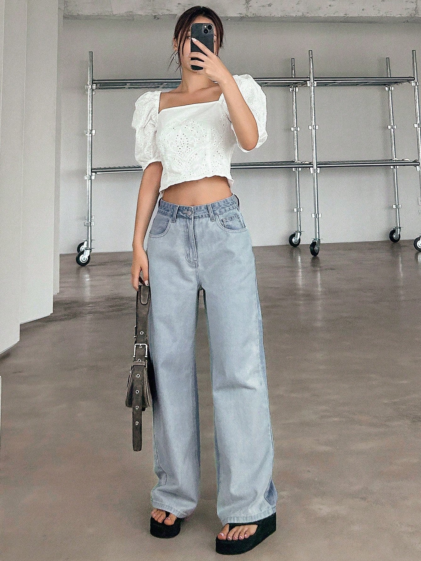 Maxct Women's Loose Fit Wide Leg Casual Denim Pants With Pockets