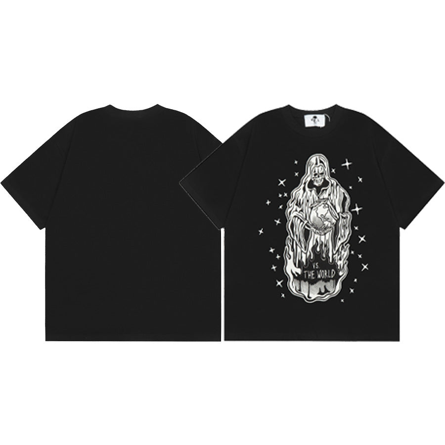 Maxct t shirt American Warren Lotas Joint-Name Skull Character Print Men's Loose round Neck Short Sleeve T-shirt Fashion Brand