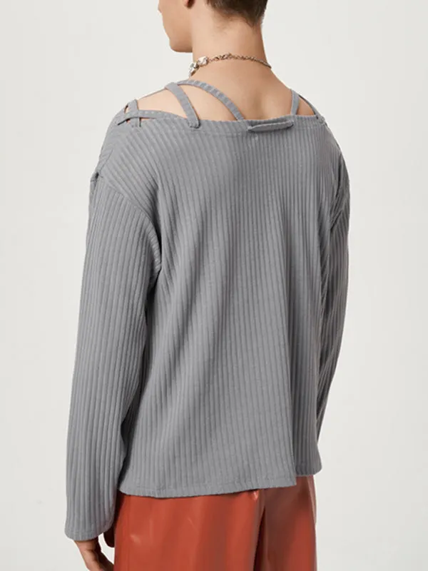 Maxct - Mens Solid Long Sleeve Knotted Knit Sweater