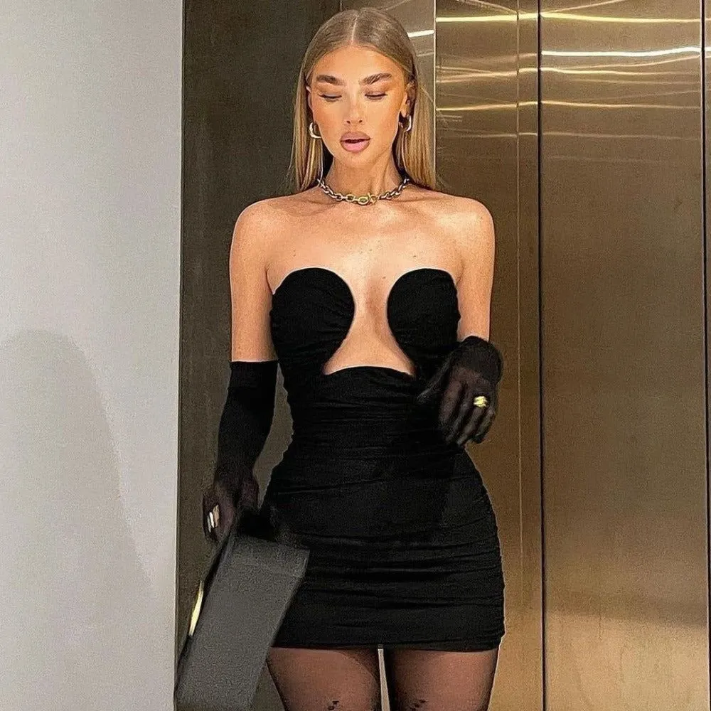 The Vogue Cut-Out Bustier Draped Mini Dress Maxct