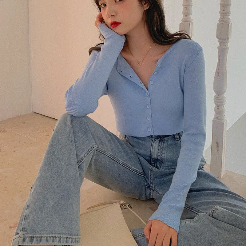 Maxct Women Cardigans Solid O-neck Knitted Stretchy Bm Style Trendy Cozy Retro Fairy Sweet Kawaii Ulzzang All-match Crop Tops Hot Slim
