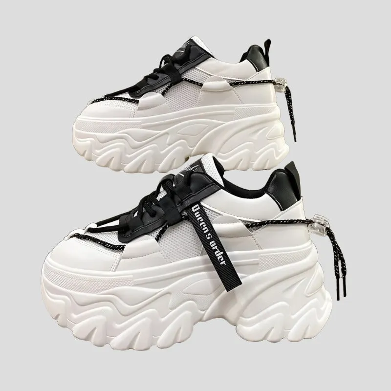 Chunky Sneakers 8cm Heel Women's Solid Color Platform Shoes Maxct