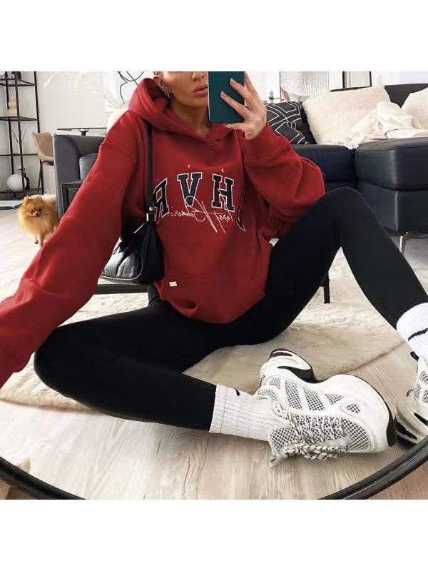 Maxct Ladies Letter Print Warm Long Sleeve Sweatshirt