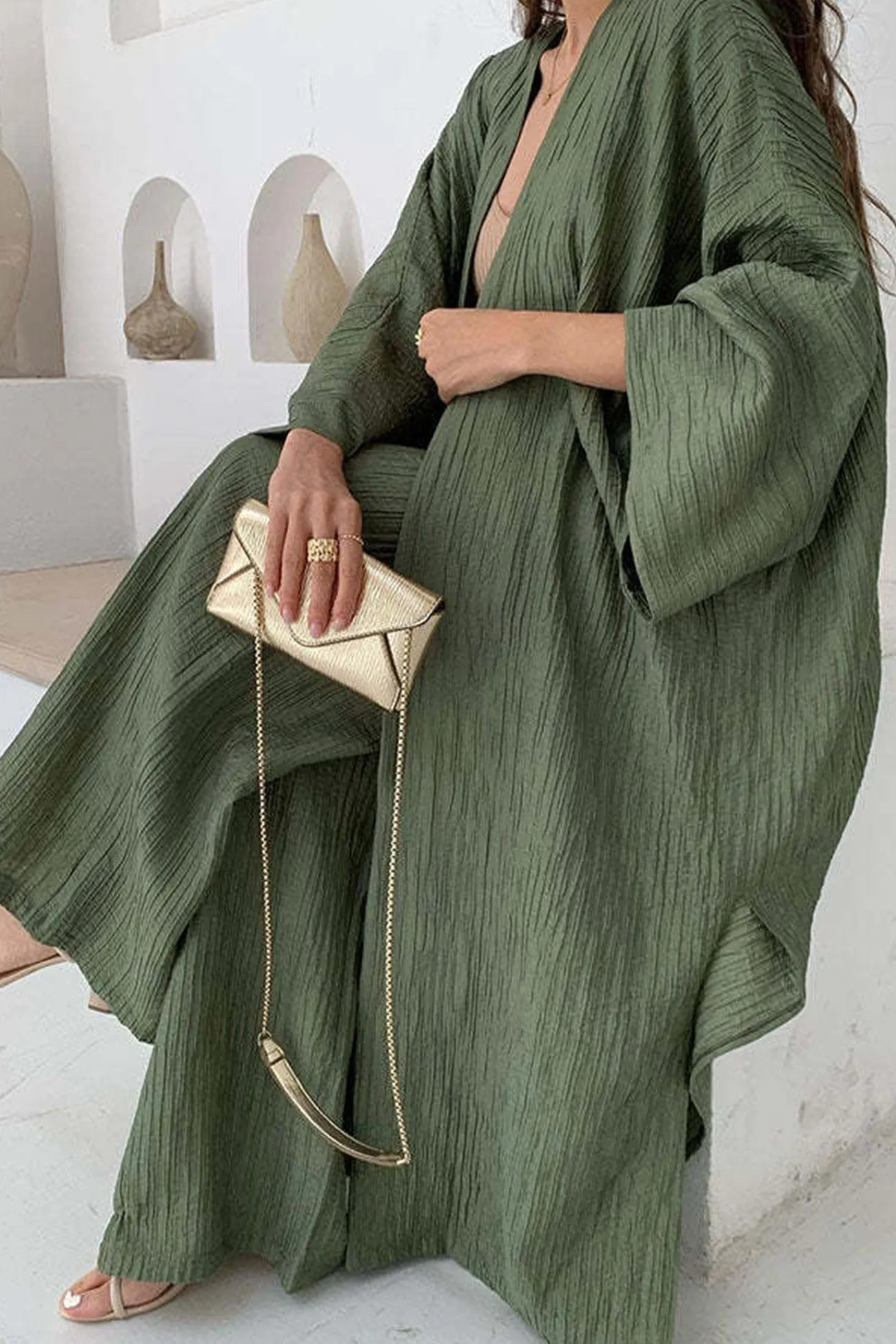 OLCooL Wrinkled Texture Open Front Cardigan Suits