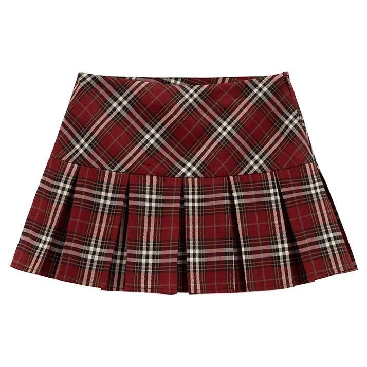Red Plaid Grunge Pleated Skirt Maxct