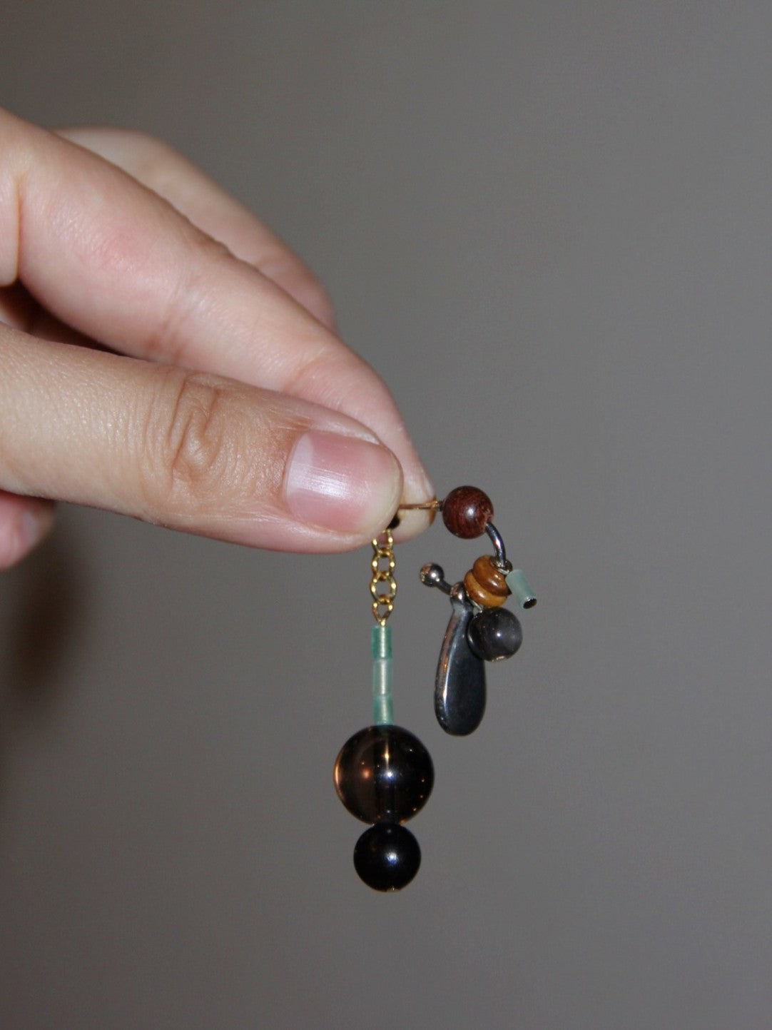 「Chinoiserie」Sandalwood Beaded Brown Drop Earrings