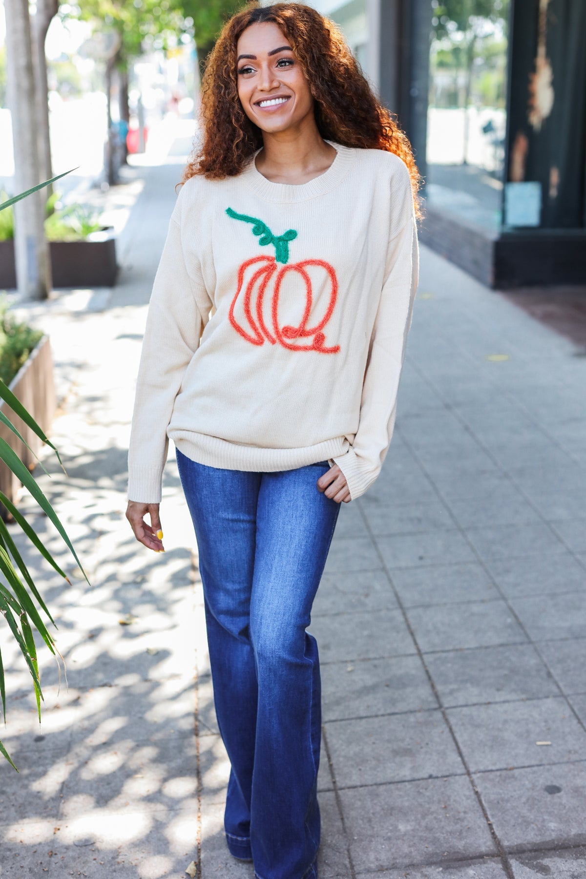 Maxct &Pumpkin Spice Metallic Yarn Embroidered Oversized Sweater