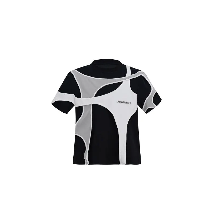 Maxct classy mens fashion American High Street Heavy Deconstruction Stitching Short Sleeve Men's Summer Advanced Design Sense Shoulder Pad T-shirt Niche Couple Half Sleeve