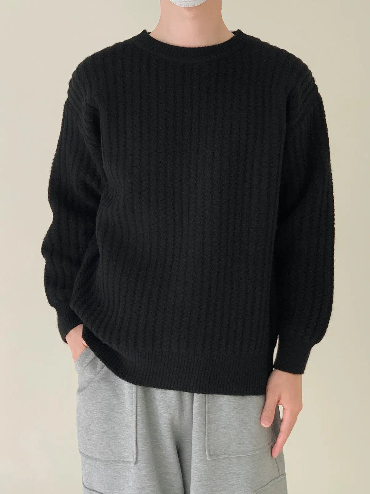 Maxct Solid Color Crew Neck Sweater