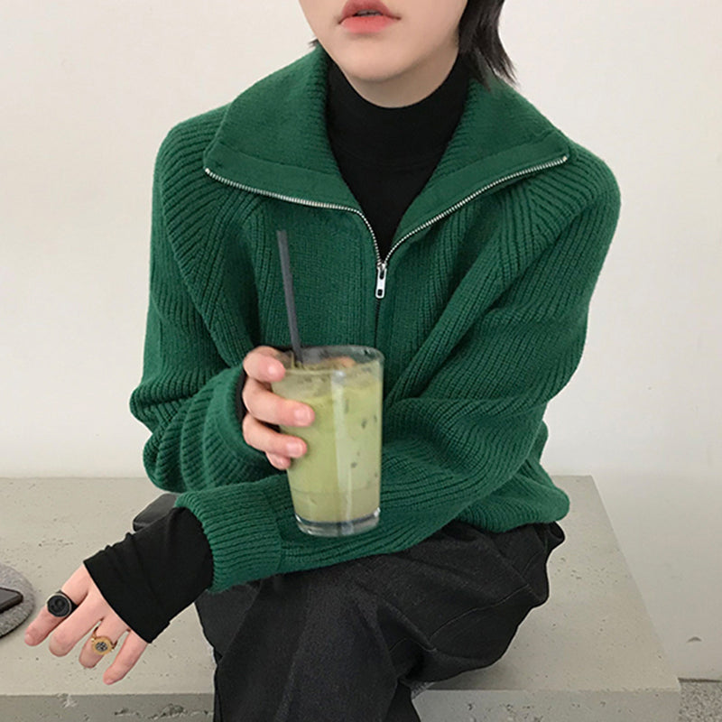 Maxct Dark Green Zip Up Knit Cardigan