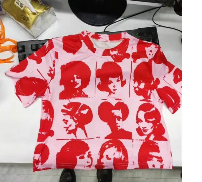 Maxct 90s Vintage Portrait Graphic Print T-shirt Harajuku Crop Top Y2K Aesthetic Summer Slim Fit Tees Tops Women Streetwear Gothic