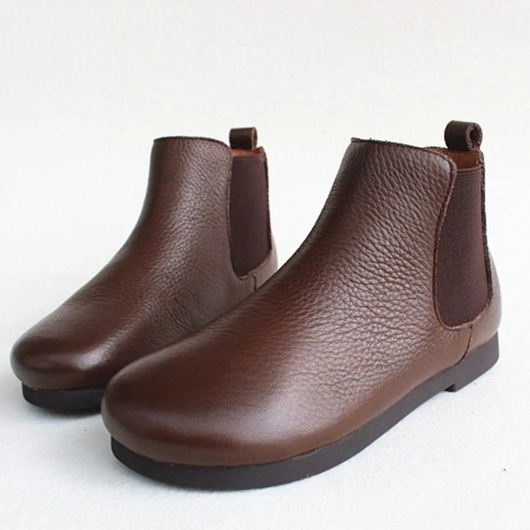 Maxct Women Retro Coffee Paneled Leather Ankle Boots