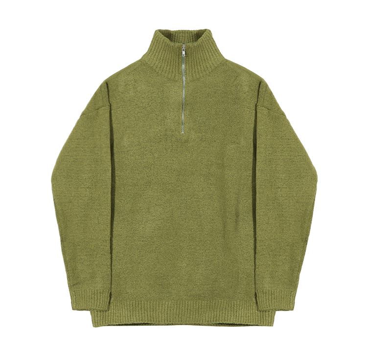 Maxct 5555 Knitted Half Turtleneck Collar Half Zip-Up Sweater