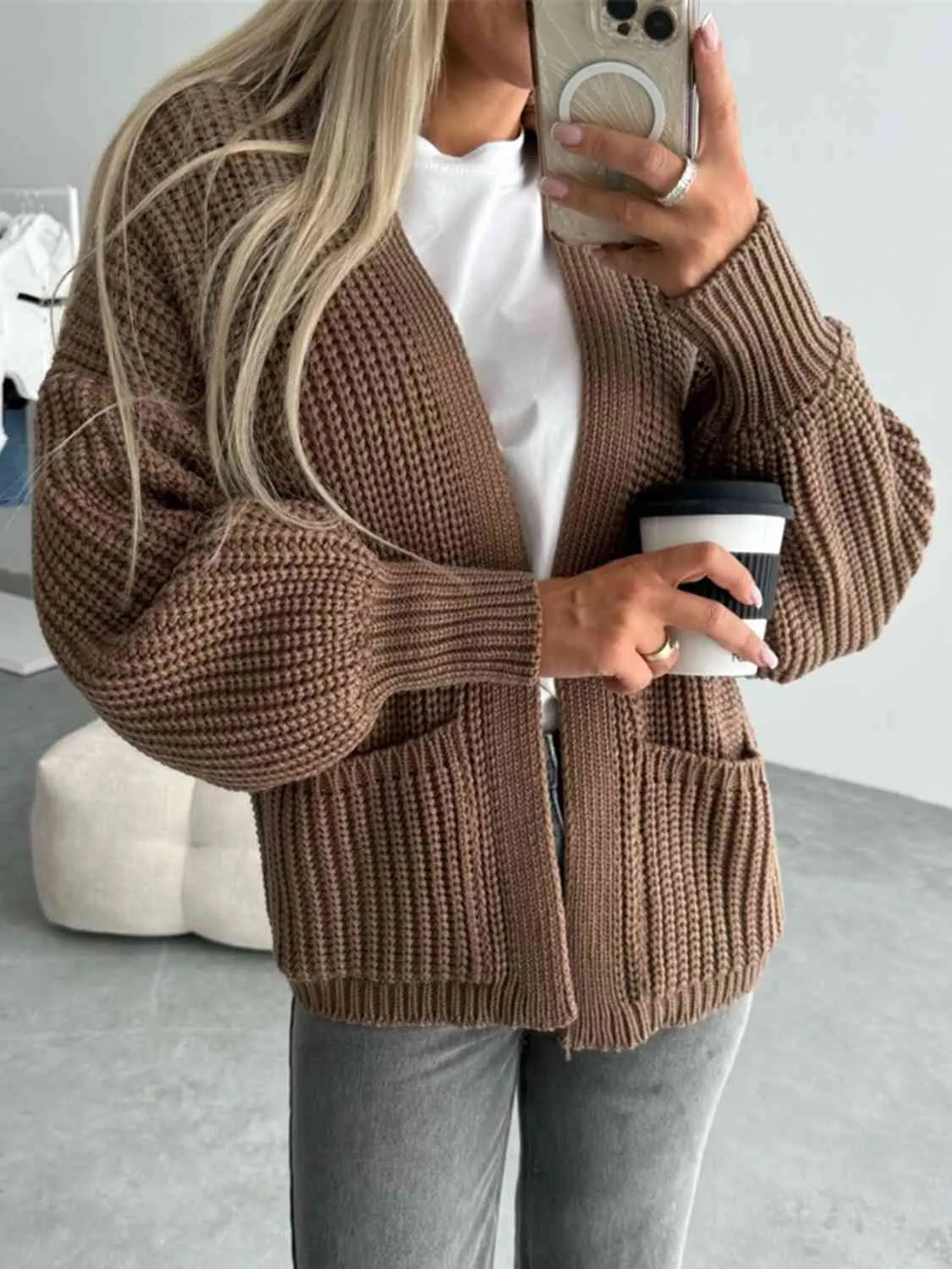 Maxct &Open Front Dropped Shoulder Cardigan