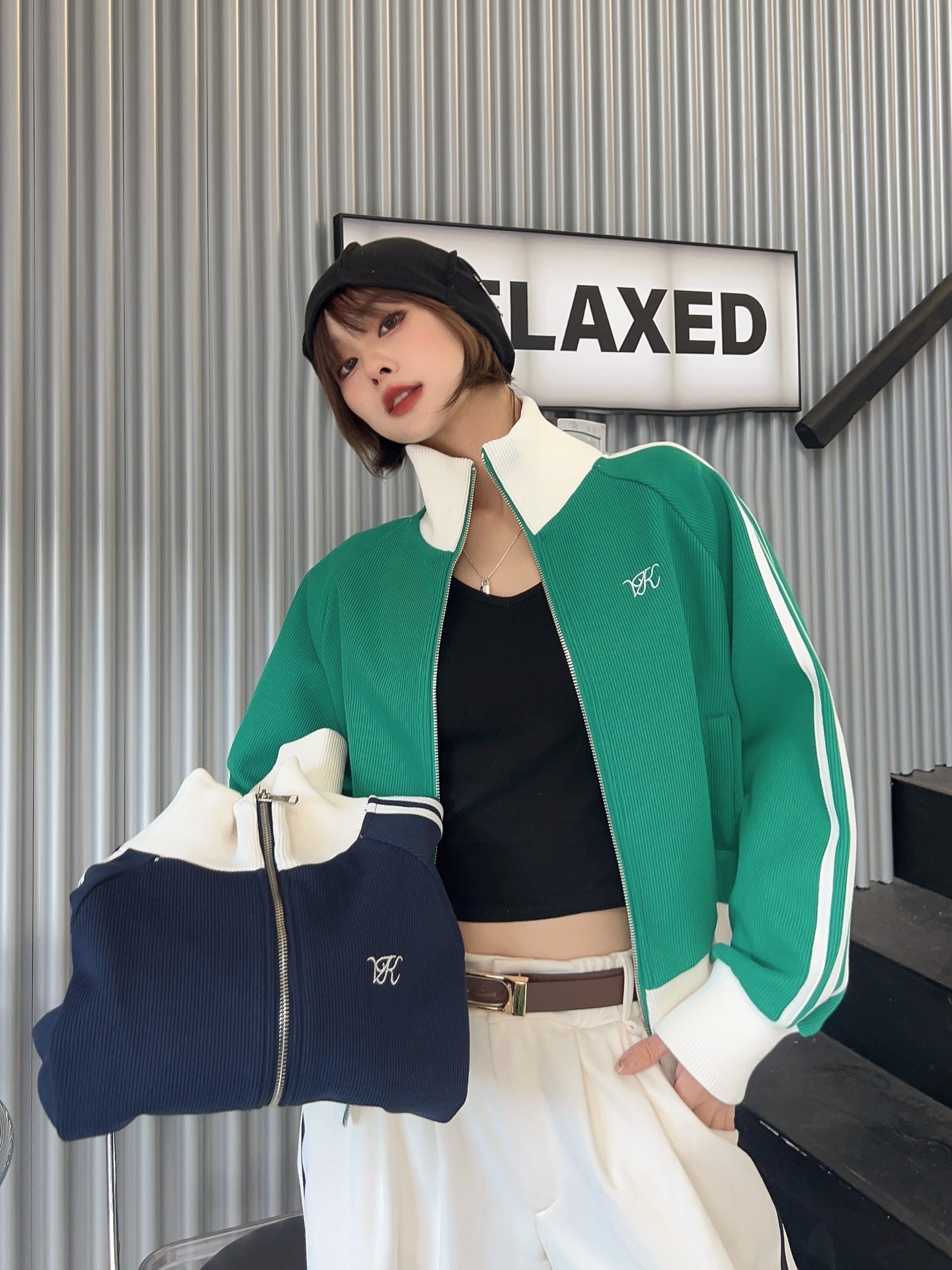 Maxct Contrast Zip Up Side Striped Cardigan