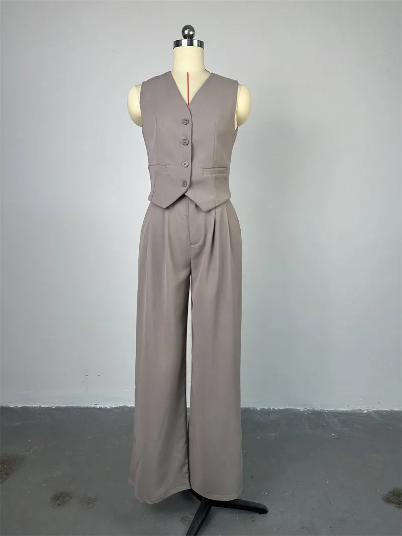 Maxct-Sleeveless Vest Top Long Pants Two-Piece Set