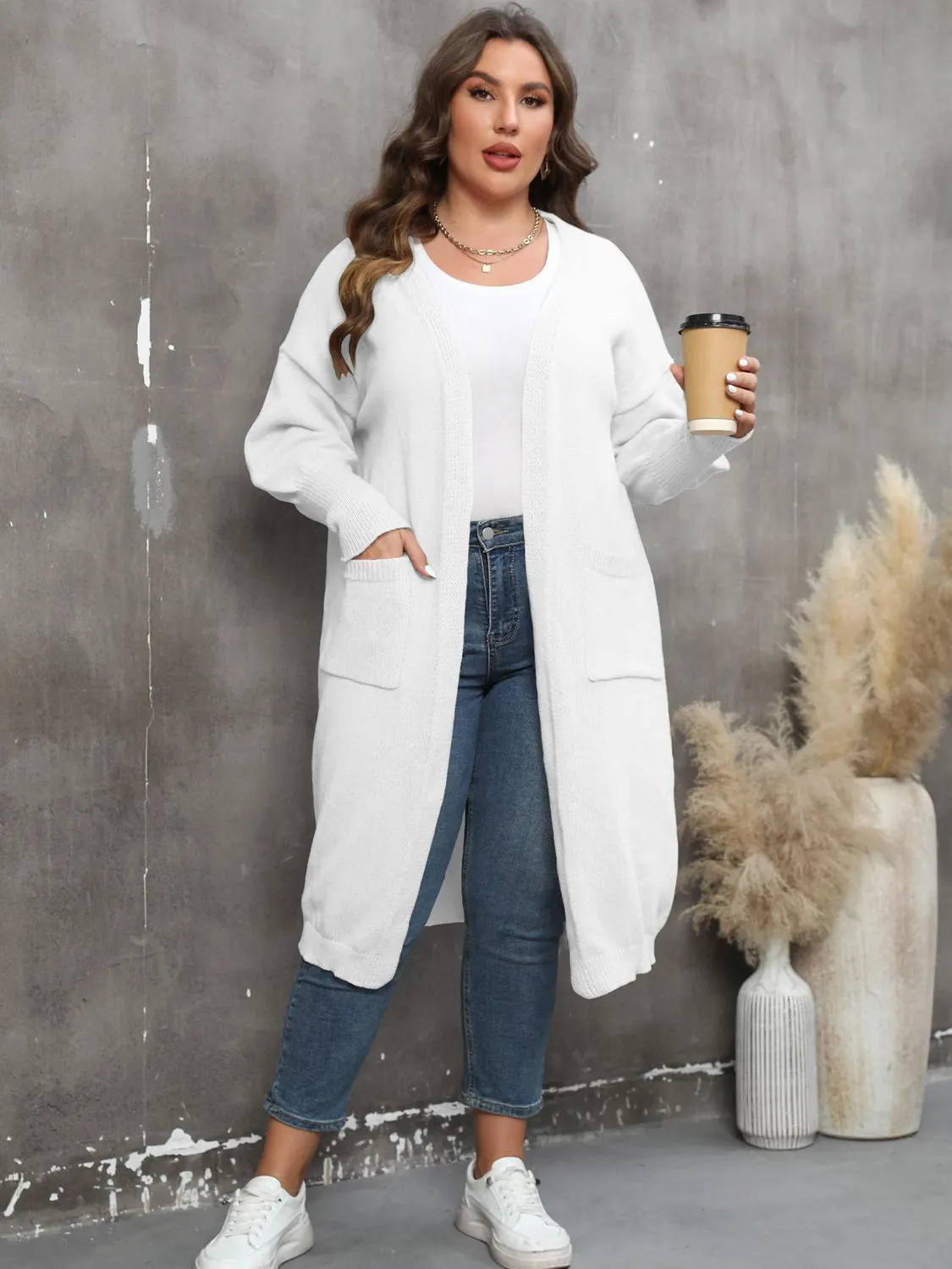Maxct &Plus Size Long Sleeve Pocketed Cardigan