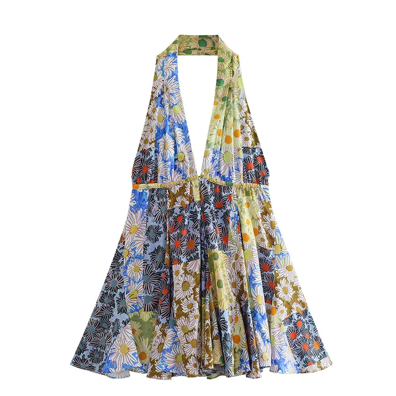 Maxct New Summer Print Dress With A Collar And A Bare Back