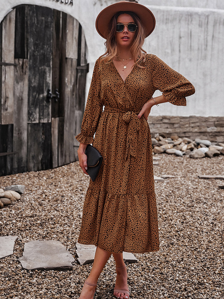 V Neck Boho Ruffle Flowy Midi Dress Maxct