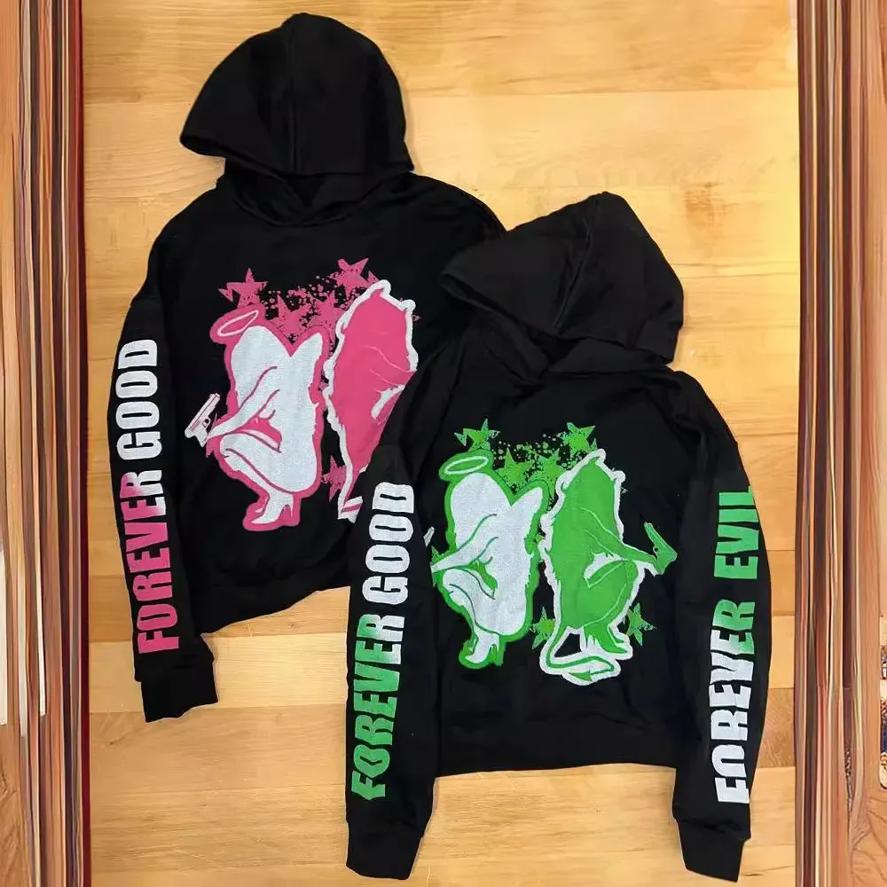 Maxct Y2k Long Sleeved Pullover Hoodie Sweatshirt Dark High Street Oversized Streetwear Hip-Hop Punk Print Pattern Top Clothing Jacket