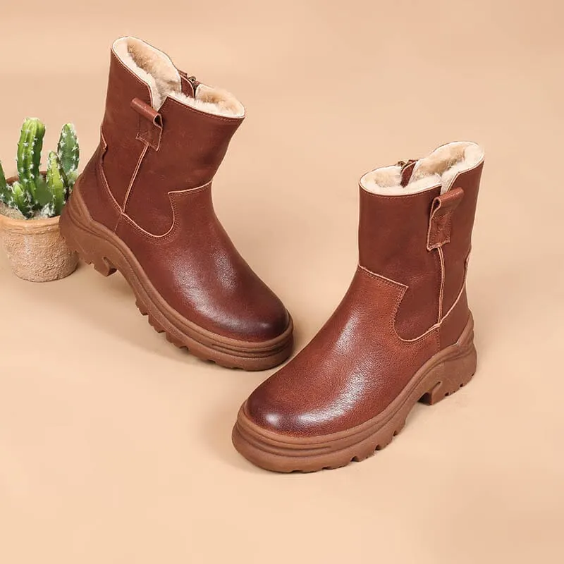 Womens Shearling Lined Snow Boots for Cold Winter Retro Short Boots Maxct