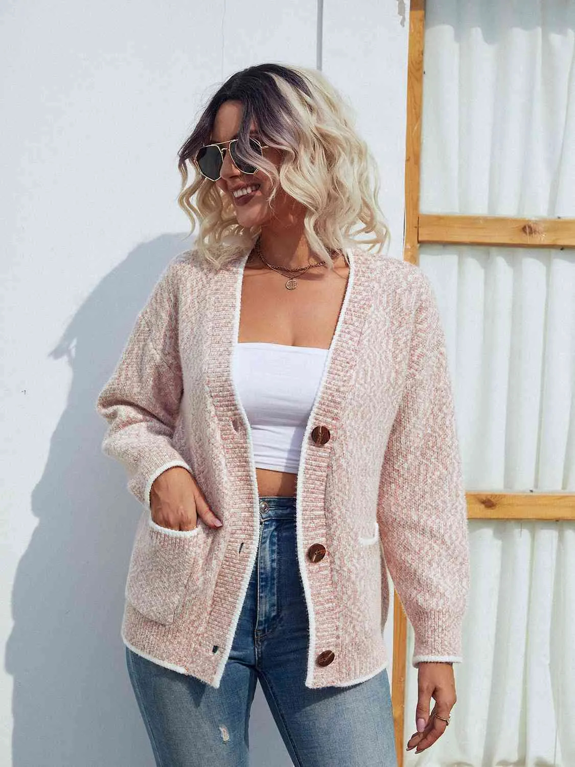 Maxct &Button Down V-Neck Cardigan with Pockets