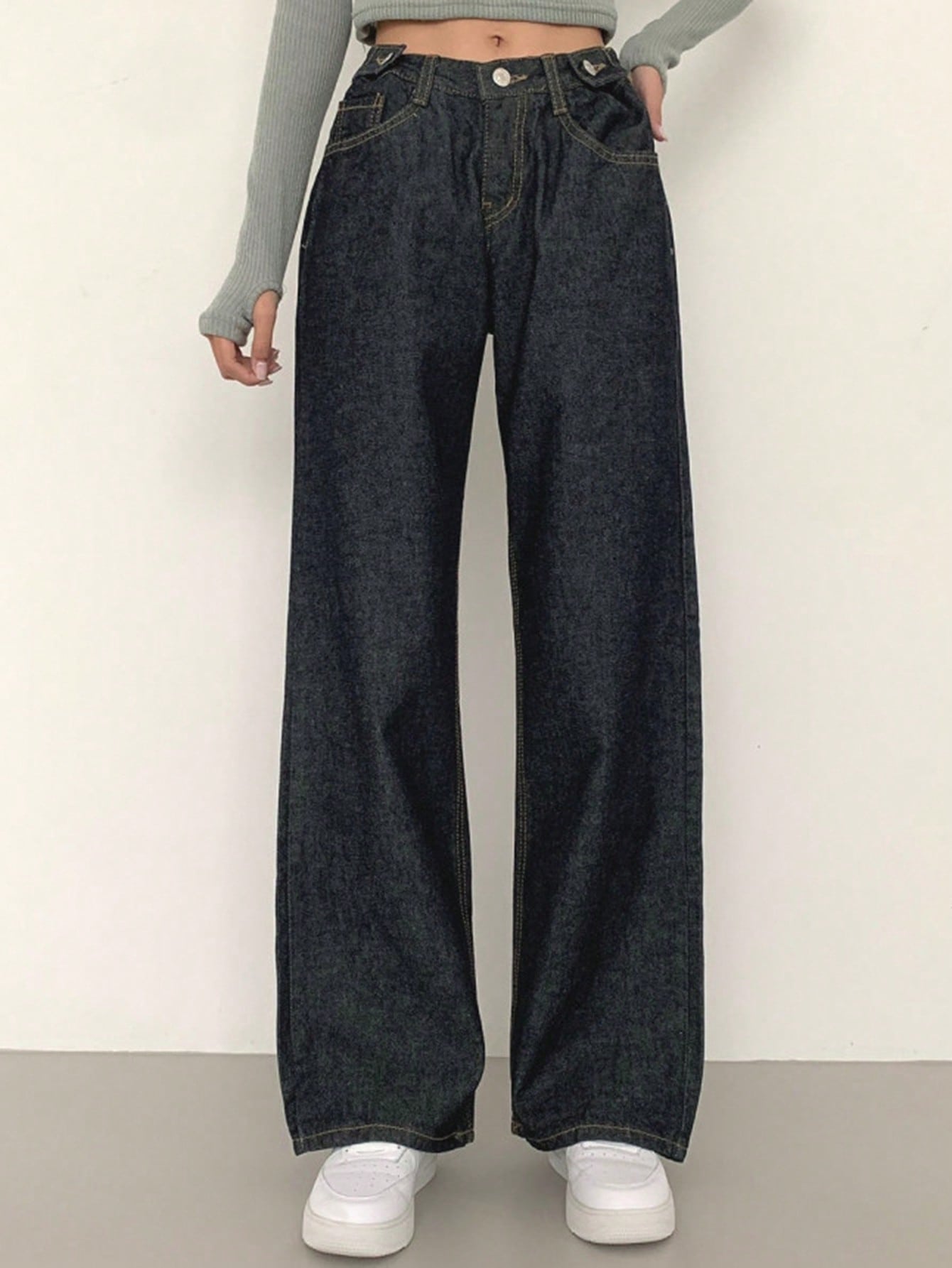 Maxct Women's Loose Fit Wide Leg Casual Denim Pants With Pockets