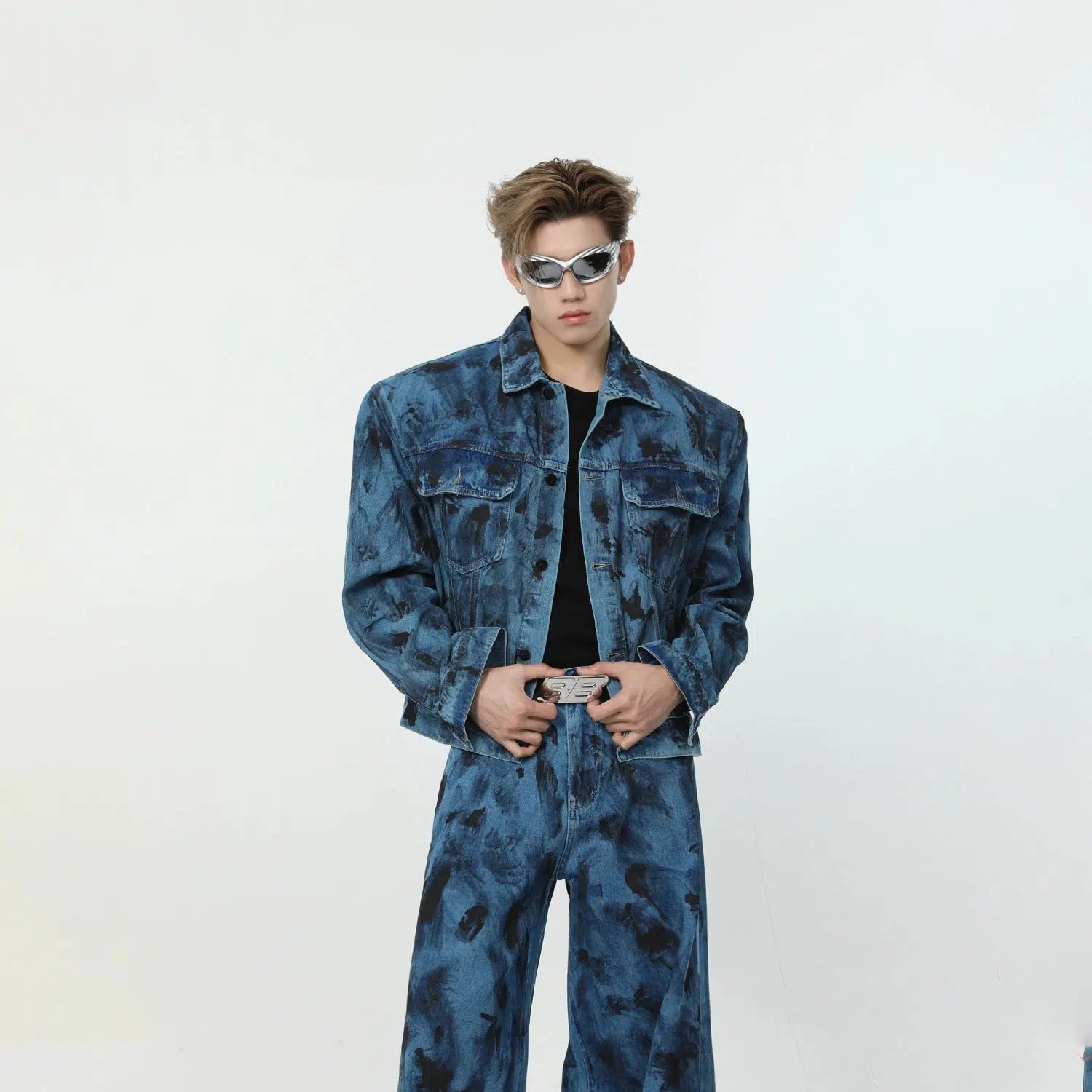 Maxct Spot Dark Blue Denim Jacket & Wide-leg Jeans