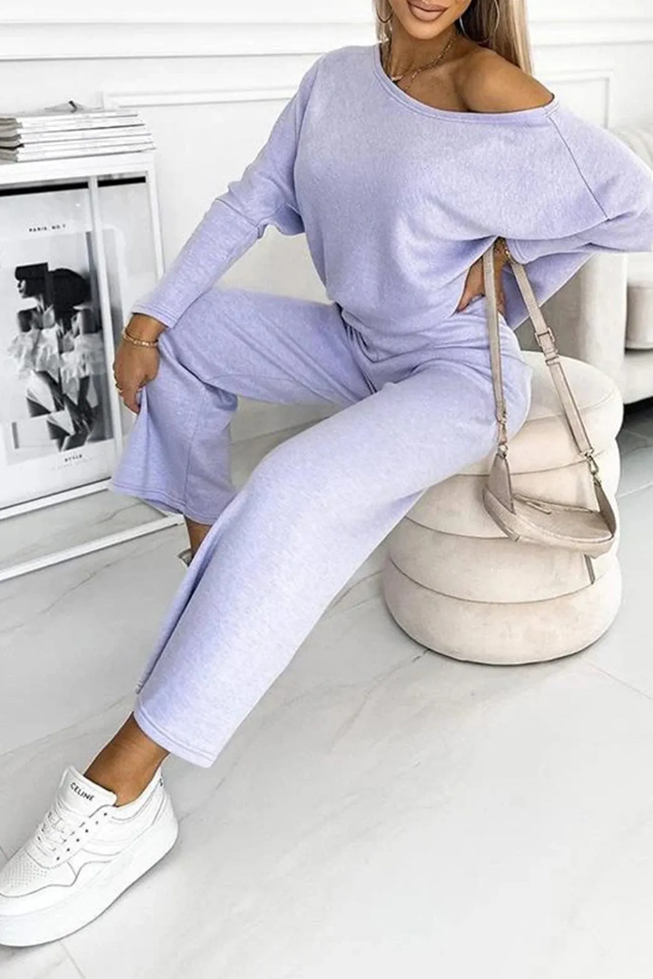 Maxct Solid Drop Shoulder Pullover Pants Set