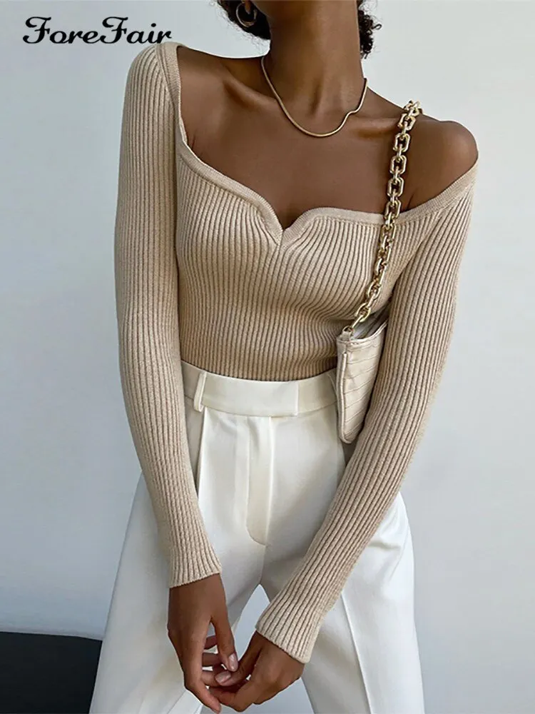 Women's Sweetheart-Neck Ribbed Knit Top