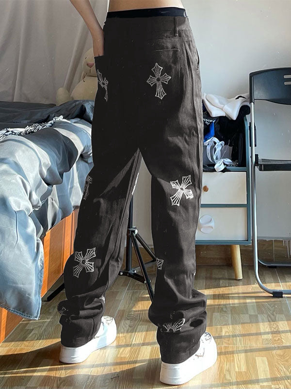 Men's Cross Rhinestone Loose Fit Jeans Maxct